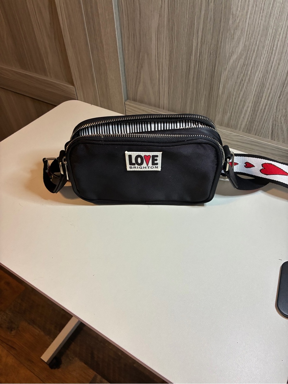 Brighton Black Crossbody with Heart-Print Strap